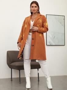 SHEIN Essnce Áo khoác cỡ lớn Nút phía trước Hình học Thanh lịch - Màu Cam cháy - Xem 3