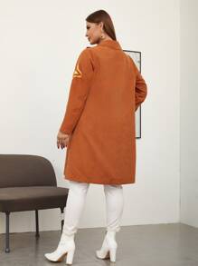 SHEIN Essnce Áo khoác cỡ lớn Nút phía trước Hình học Thanh lịch - Màu Cam cháy - Xem 2