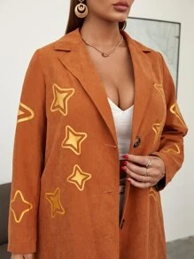 SHEIN Essnce Áo khoác cỡ lớn Nút phía trước Hình học Thanh lịch - Màu Cam cháy - Xem 5