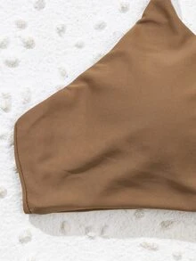 Bikini Corto Liso Para Playa De Verano - Café integral - Ver 6