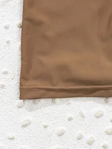 Bikini Corto Liso Para Playa De Verano - Café integral - Ver 7