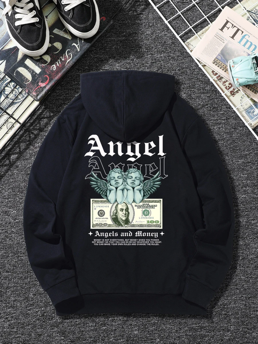 Manfinity Men Slogan And Figure Graphic Hoodie - Black - View 1