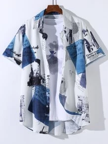 Manfinity EMRG Men Random Newspaper Print Shirt Without Tee - Multicolor - View 1