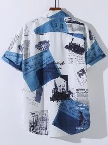 Manfinity EMRG Men Random Newspaper Print Shirt Without Tee - Multicolor - View 2
