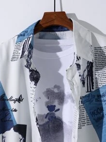 Manfinity EMRG Men Random Newspaper Print Shirt Without Tee - Multicolor - View 3