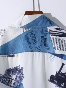 Manfinity EMRG Men Random Newspaper Print Shirt Without Tee - Multicolor - View 4