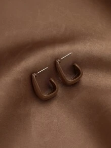 Andkiss 极简几何耳环 - 咖啡棕 - 查看 2