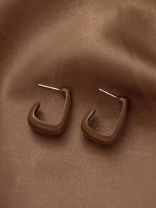 Andkiss 极简几何耳环 - 咖啡棕 - 查看 4