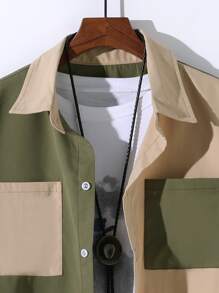 Manfinity Homme 男士撞色補丁貼口袋襯衫不帶T恤 - 彩色 - 查看 3