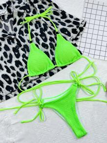 Women Bikini Sets Cincin Plain Seksi - Lime Green - View 4