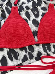 Conjunto de bikini con tiras laterales de triángulo microestructurado, perfecto para la playa y vacaciones de verano - Rojo - Ver 4