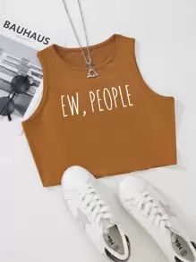 SHEIN Unity Top tank con estampado de letra - Caqui - Ver 1