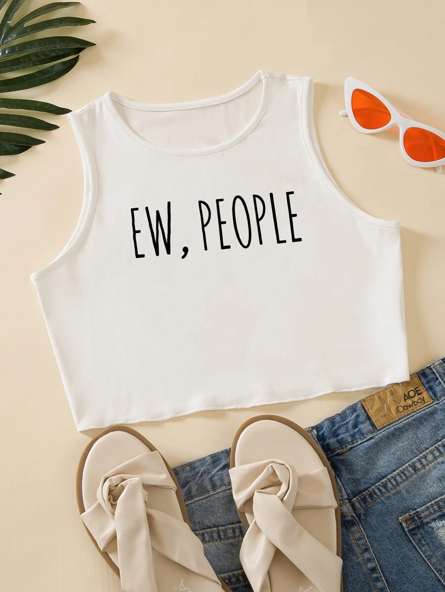 SHEIN Unity Top tank con estampado de letra - Blanco - Ver 1