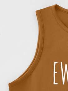 SHEIN Unity Top tank con estampado de letra - Caqui - Ver 3
