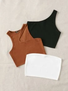 SHEIN EZwear 3 piezas Top unicolor tejido de canalé - Multicolor - Ver 3