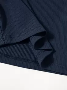 SHEIN EZwear 羅紋針織素色T恤 - 藏蓝色 - 查看 5