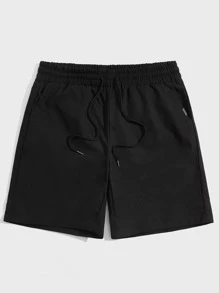 GENTILAND Men Drawstring Waist Shorts - Black - View 1