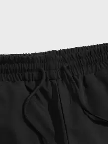 GENTILAND Men Drawstring Waist Shorts - Black - View 3