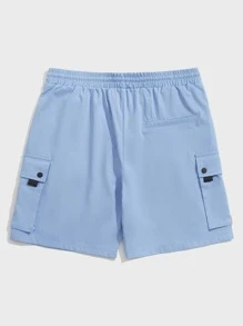 Manfinity VCAY Quần Short Nam Dây kéo Đắp vá Túi Ruy băng Khối Màu Lá thư Đường phố - Màu xanh lam - Xem 2