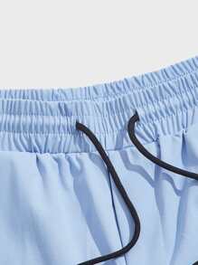 Manfinity VCAY Quần Short Nam Dây kéo Đắp vá Túi Ruy băng Khối Màu Lá thư Đường phố - Màu xanh lam - Xem 3