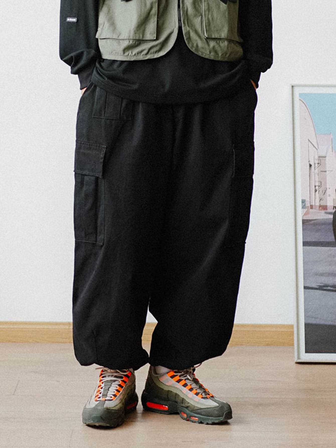 Manfinity Quần Nam Túi màu trơn Đường phố - màu đen - Xem 1