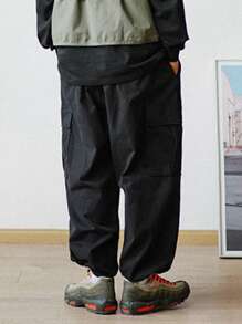 Manfinity Quần Nam Túi màu trơn Đường phố - màu đen - Xem 3