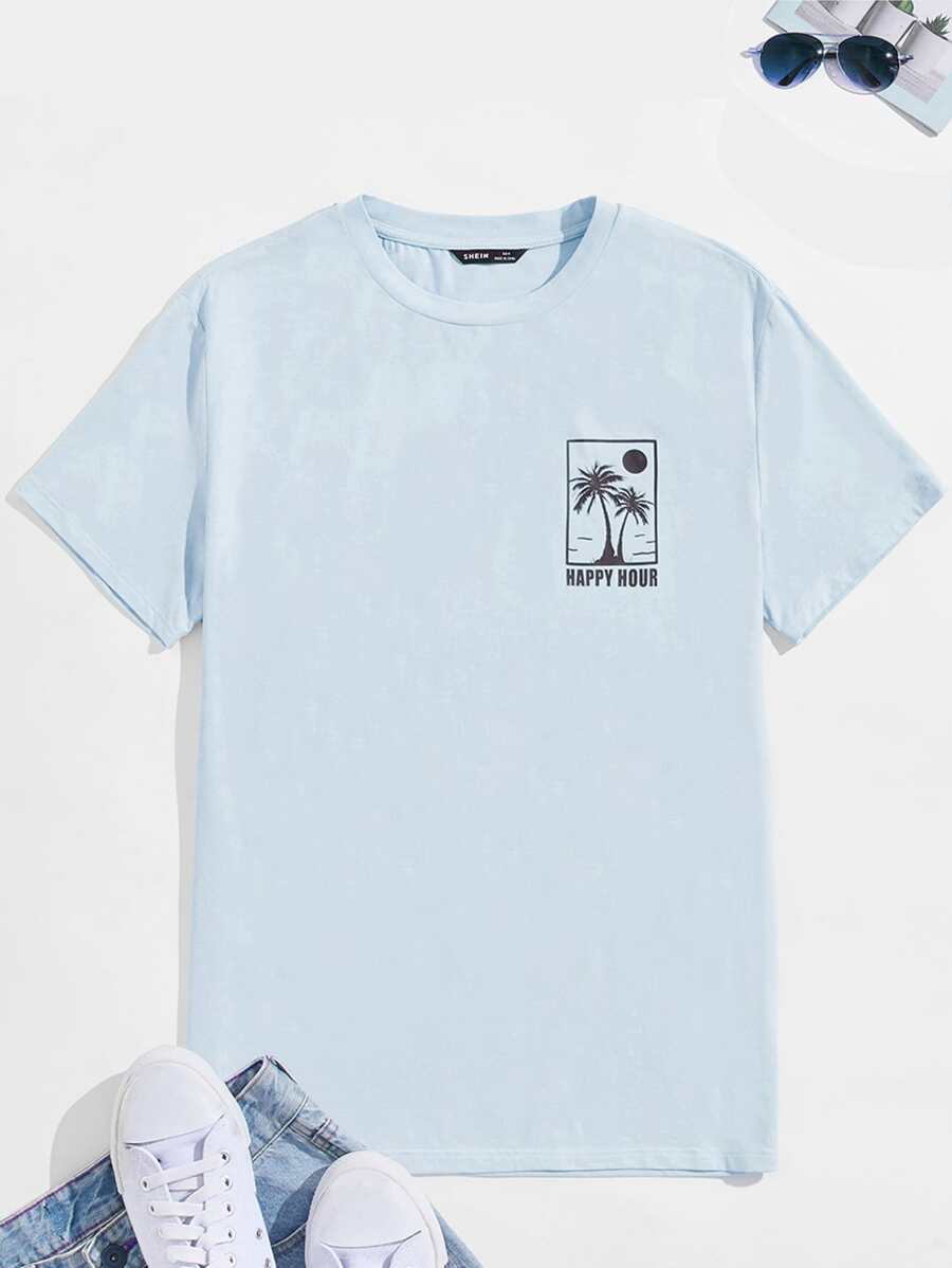 Manfinity VCAY Men Cotton Letter Graphic Tee - Baby Blue - View 1