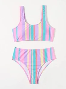 Colorful Stripe Bikini For Summer Beach - Multicolor - View 1