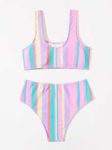 Colorful Stripe Bikini For Summer Beach - Multicolor - View 2
