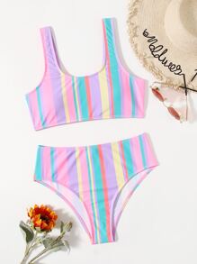 Colorful Stripe Bikini For Summer Beach - Multicolor - View 5