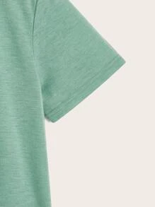 SHEIN Tween Boy's Colorblock Knitted Button Detail T-Shirt In Simple And Casual Style, Suitable For Summer Daily Wear - Mint Green - View 3