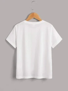 SHEIN 男孩標語圖案T恤 - 白色 - 查看 2