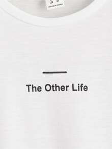 SHEIN 男孩標語圖案T恤 - 白色 - 查看 3