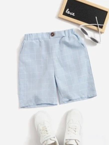 SHEIN Boys Grid Print Shorts - Baby Blue - View 1
