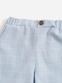 SHEIN Boys Grid Print Shorts - Baby Blue - View 3