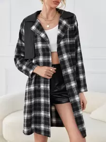 SHEIN BIZwear Omgiven Framsida Knappar Pläd Enkel Kvinnor Ytterkappor - Svart - Visa 1