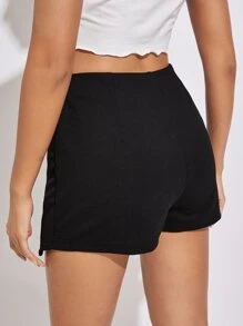 SHEIN PETITE 高腰下擺開叉裙裤 - 黑色 - 查看 2