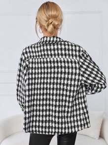 SHEIN 千鳥格圖案翻蓋口袋花呢外套 - 黑與白 - 查看 2