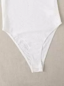 SHEIN EZwear 小高領網眼針織連身背心 - 白色 - 查看 3