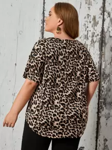 EMERY ROSE Plus Leopard Print Curved Hem Tee - Multicolor - View 2