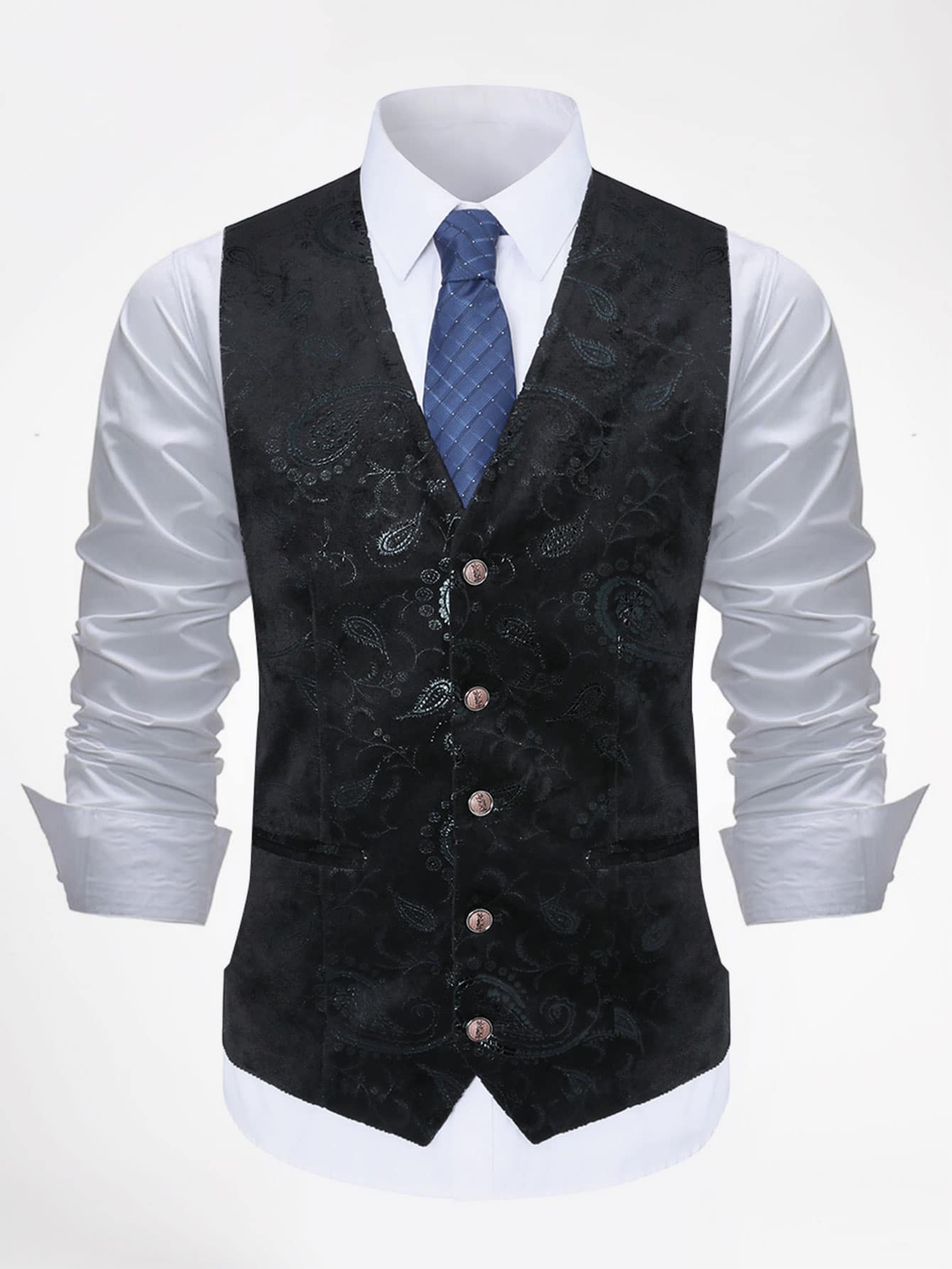 CLOUDSTYLE Men Paisley Print Vest Blazer Without Shirt - Black - View 1