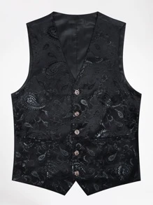 CLOUDSTYLE Men Paisley Print Vest Blazer Without Shirt - Black - View 4
