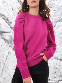 SHEIN Jersey unicolor de manga raglán - Rosa Fucsia - Ver 4