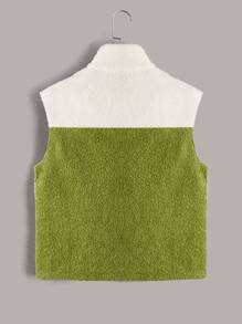 SHEIN EZwear Zipper Front Colourblock Teddy Jacket - Multicolor - View 2