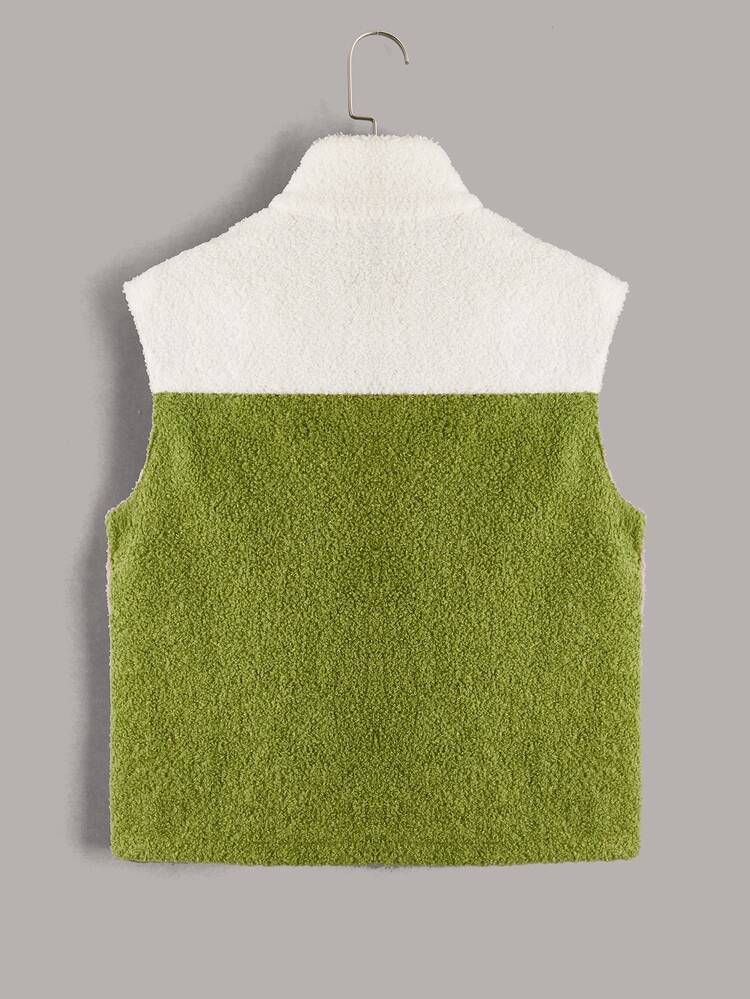 SHEIN EZwear 前拉鍊撞色泰迪夾克 - 彩色 - 查看 2