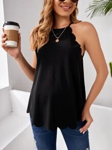 SHEIN Maternity Scallop Trim Halter Top - Black - View 1