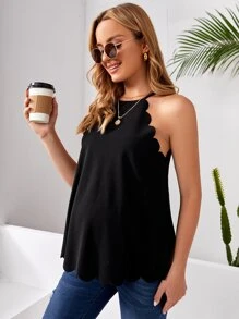 SHEIN Maternity Scallop Trim Halter Top - Black - View 3