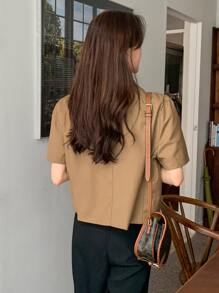 DAZY Puff Sleeve Pocket Patched Blazer - Khaki - View 2