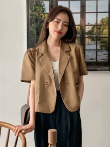 DAZY Puff Sleeve Pocket Patched Blazer - Khaki - View 3
