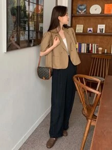 DAZY Puff Sleeve Pocket Patched Blazer - Khaki - View 5
